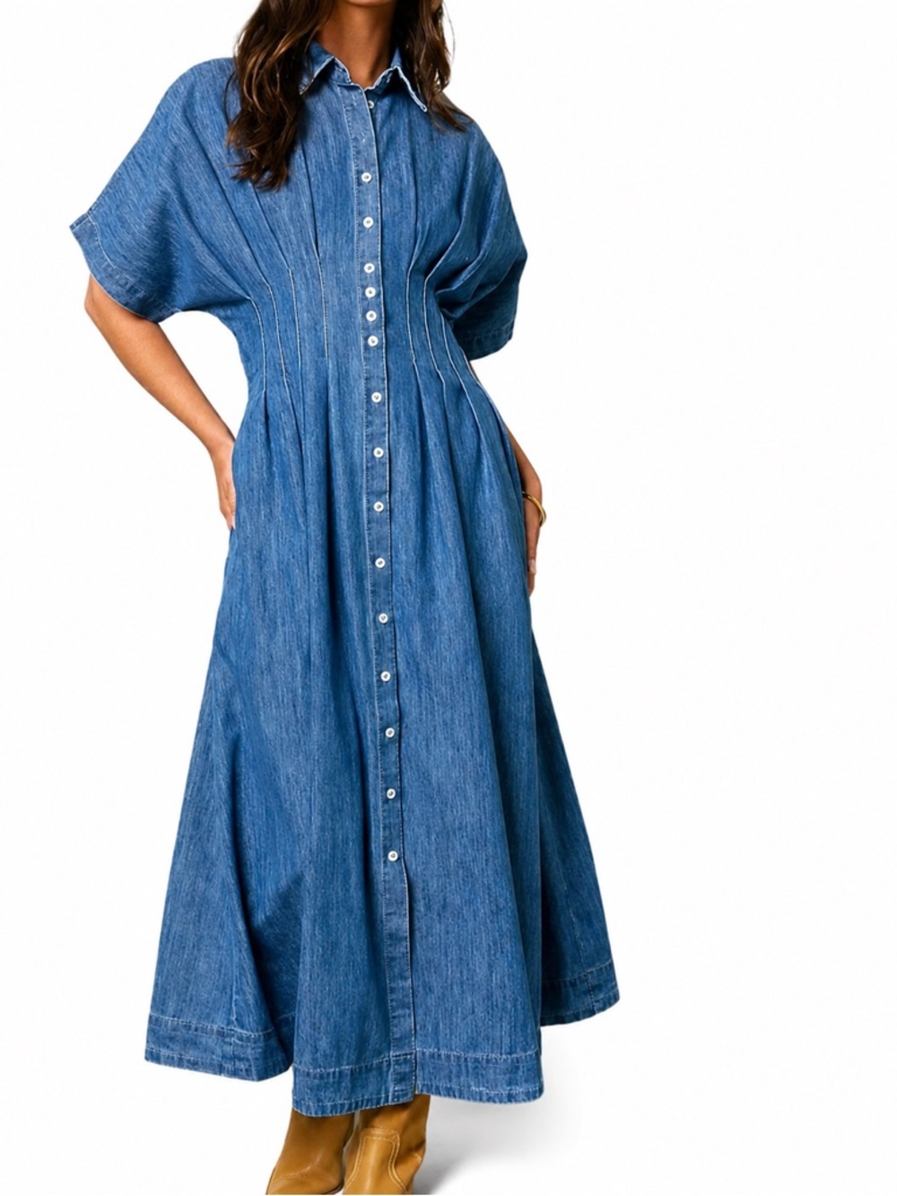 Bohme Colby Denim Dress Button Front Large western country classic boho